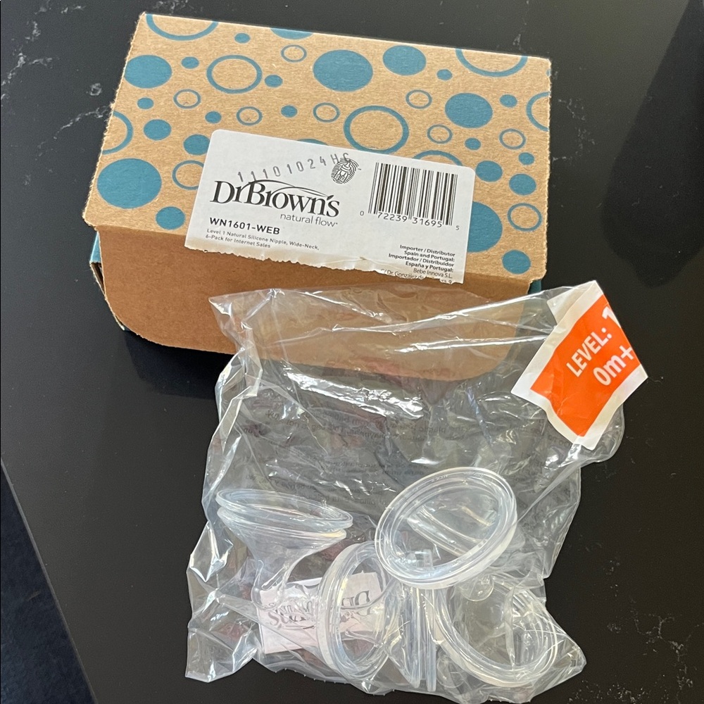 Dr Browns Level 1 Natural Silicone Nipple, Wide Neck, 6-Pack